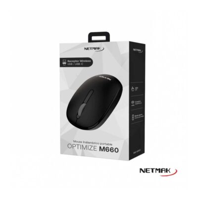 Mouse Inalámbrico Pc Notebook Receptor Usb Usb-c Netmak M660 Color Negro
