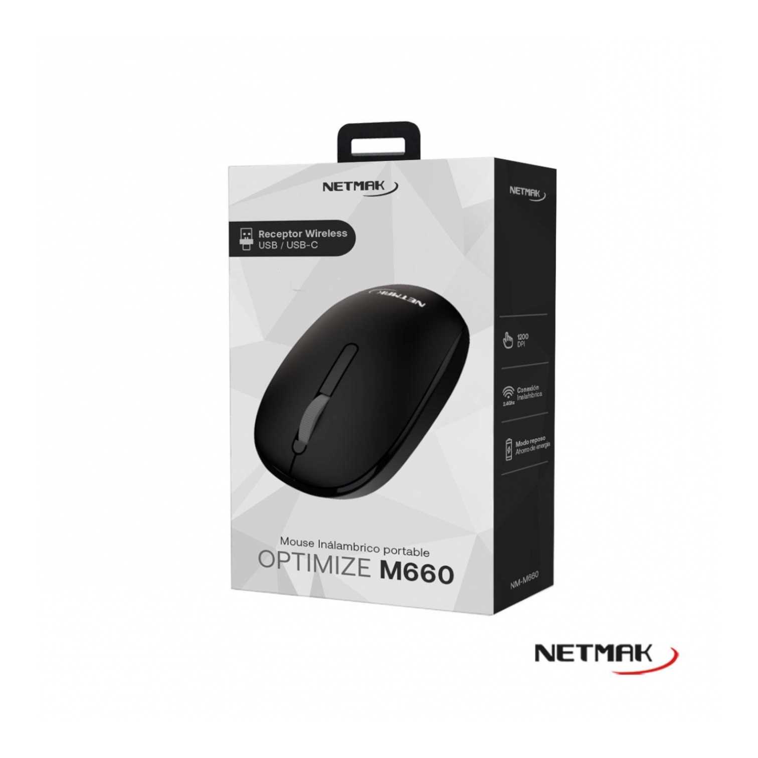 Mouse Inalámbrico Pc Notebook Receptor Usb Usb-c Netmak M660 Color Negro