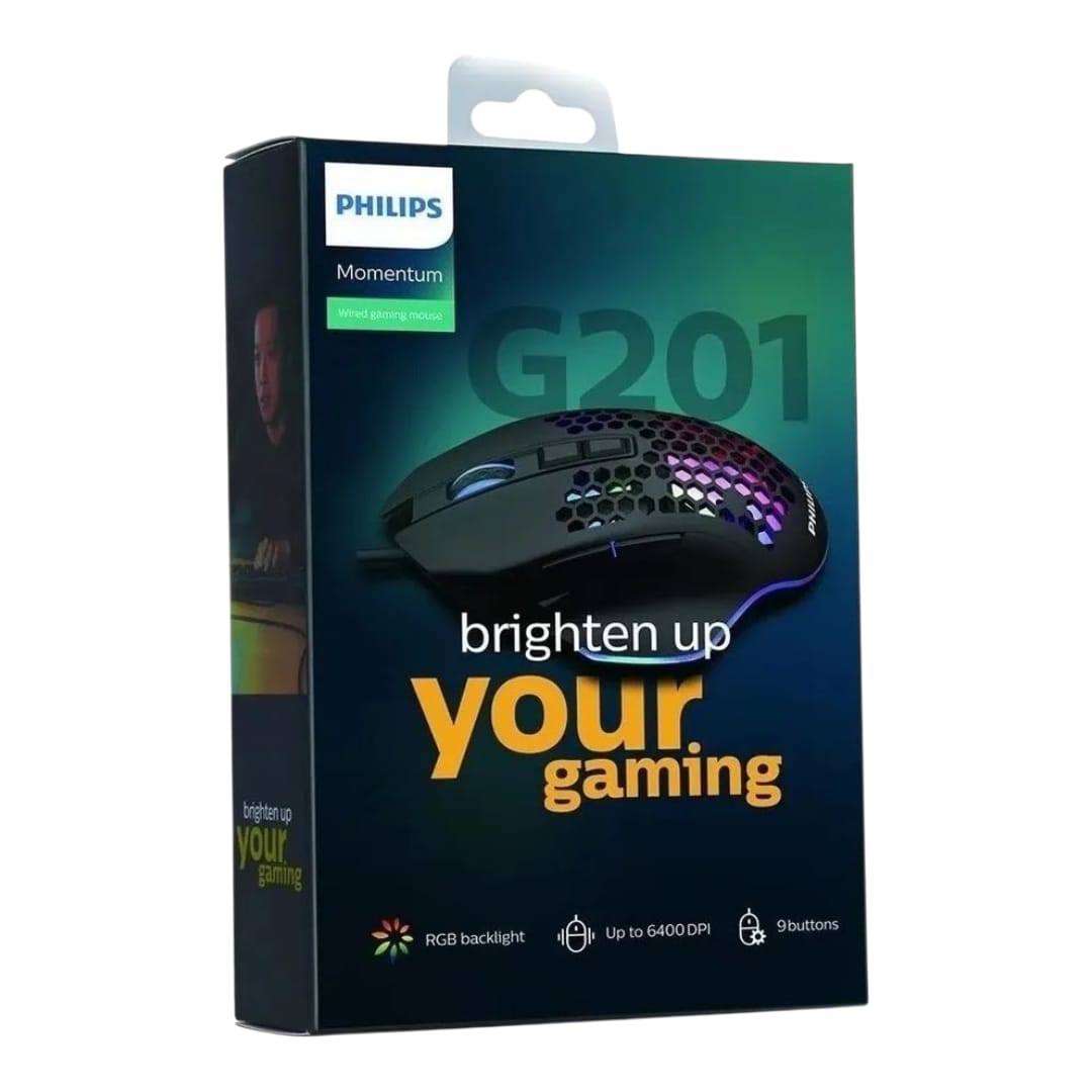 Mouse Gamer Philips G201 9 Botones Luces Rgb 6400 Dpi Usb