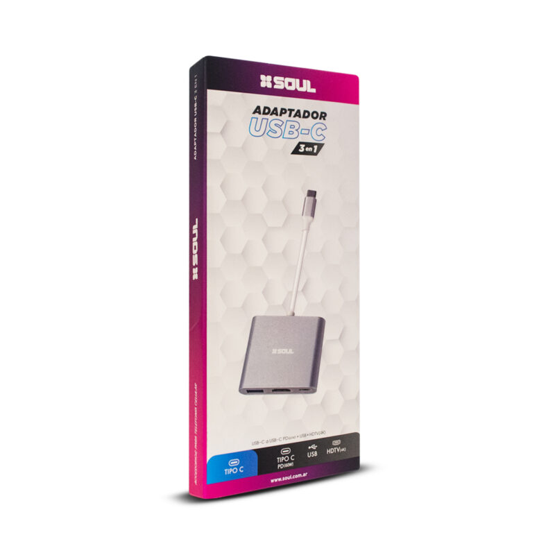 Adaptador Multipuertos Hub 3 En 1 Soul Hdmi + Pd + Usb 3.0