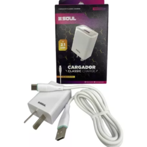 Cargador Puerto Usb 2.1a Soul Con Cable Micro Usb Celular Color Blanco