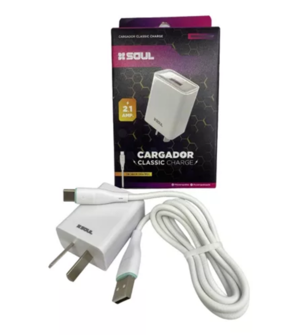 Cargador Puerto Usb 2.1a Soul Con Cable Micro Usb Celular Color Blanco