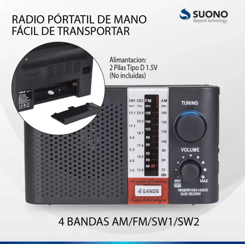 Suono Radio Portátil Dual Suono Ayv0124 Sw1-2 Am y Fm - Imagen 2