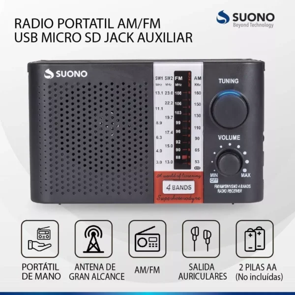 Suono Radio Portátil Dual Suono Ayv0124 Sw1-2 Am y Fm - Imagen 3