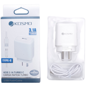 Cargador Kosmo 3.1A “TURBO” con Cable Tipo C