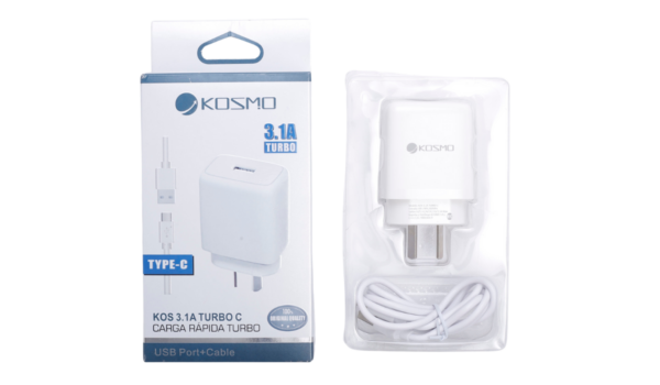Cargador Kosmo 3.1A “TURBO” con Cable Tipo C