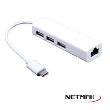 Adaptador Tipo-C a 3 USB 2.0 + RJ45 - NETMAK - NM-TC40