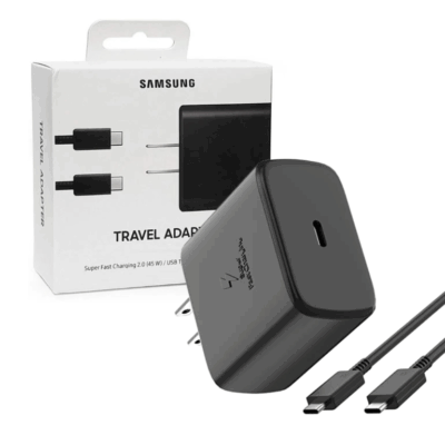 Cargador Samsung 45w S25+ S25 Ultra Tipo C + Cable Color Negro