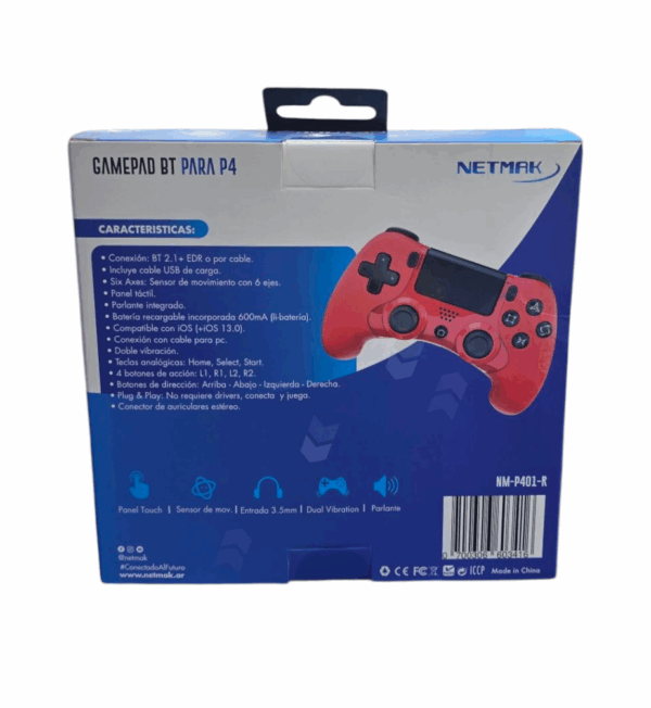 Joystick Netmak Para Ps4 Inalámbrico Bluetooth Gamepad Rojo - Imagen 2