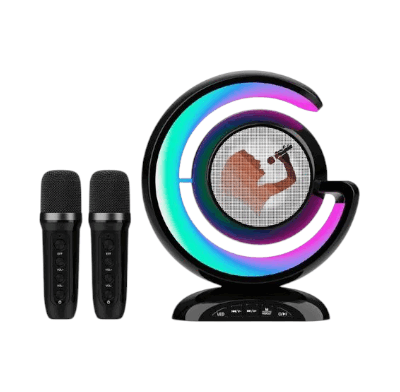 Parlante Negro y Rosa Bluetooth Portatil Led Rgb Karaoke 2 Microfonos