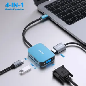 Adaptador Hub Tipo C A Hdmi Y Vga + Usb 3.0 Pd Bf-310 Color Negro