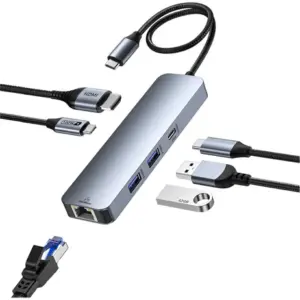 Usb C Hub 6 En 1 A Hdmi 4k / Usb-a / Usb-c / 100w Pd / Rj45