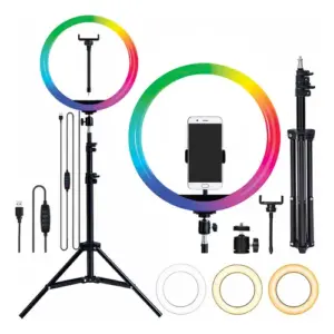 Aro De Luz Led 30 Cm Luz Rgb Calida Fria + Trípode 2.10 Mt