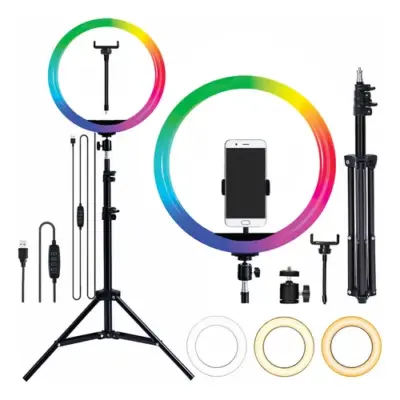 Aro De Luz Led 30 Cm Luz Rgb Calida Fria + Trípode 2.10 Mt