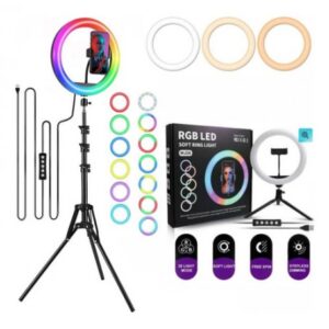 Aro De Luz Led 36 Cm Luz Rgb Calida Fria + Trípode 2.10 Mt