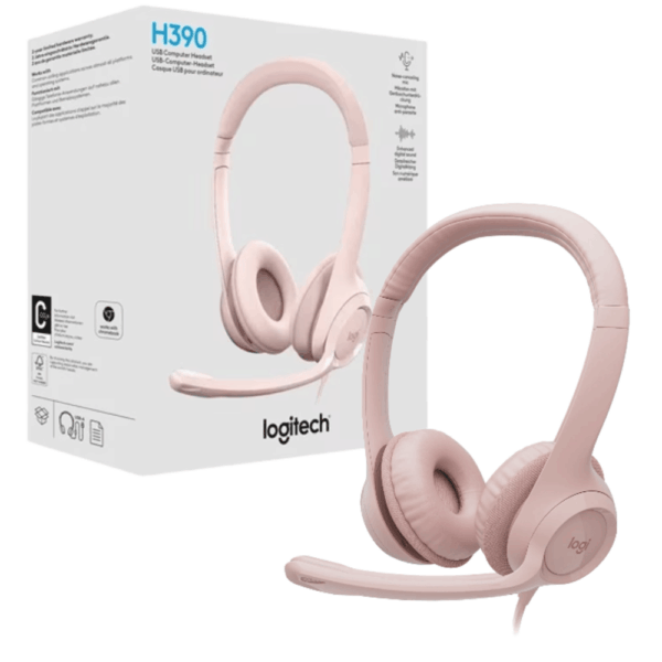 Auricular Headset Logitech H390 Usb Blanco Rosa Negro Con Micrófono