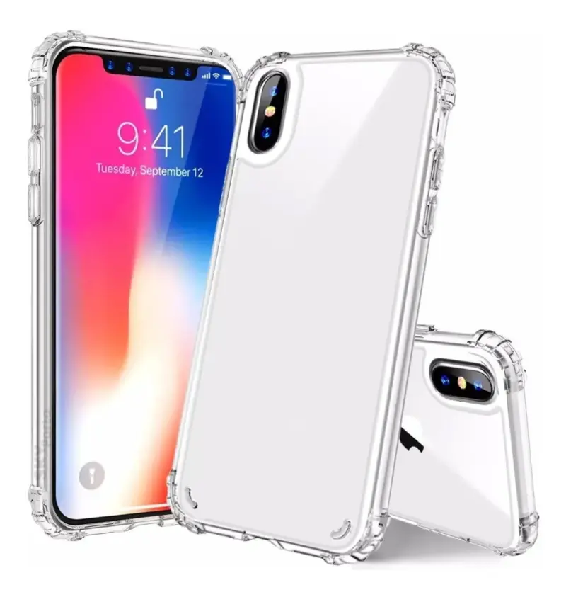 Funda Antishock Transparente Para Iphone Xs+Vidrio Templado 9D
