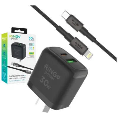 Cargador Ringo 30w 2 Puertos + Cable Compatible C/ Lightning