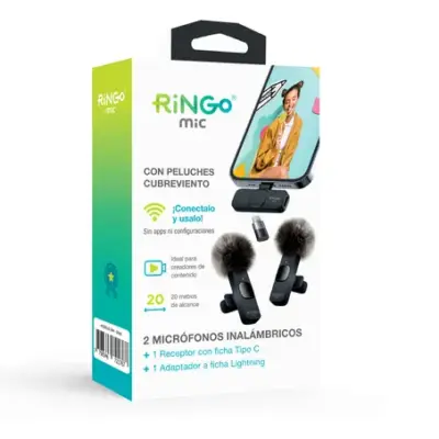Micrófono Inalámbrico Rosa Ringo X2 C/peluche C + Lightning Negro