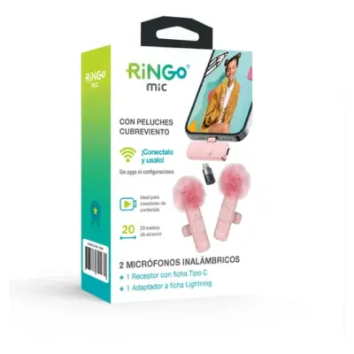 Micrófono Inalámbrico Rosa Ringo X2 C/peluche C + Lightning Rosa