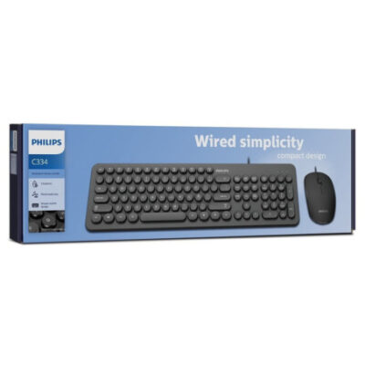 Teclado Y Mouse Philips C334 Cableado Usb Español Pc Color del teclado Negro