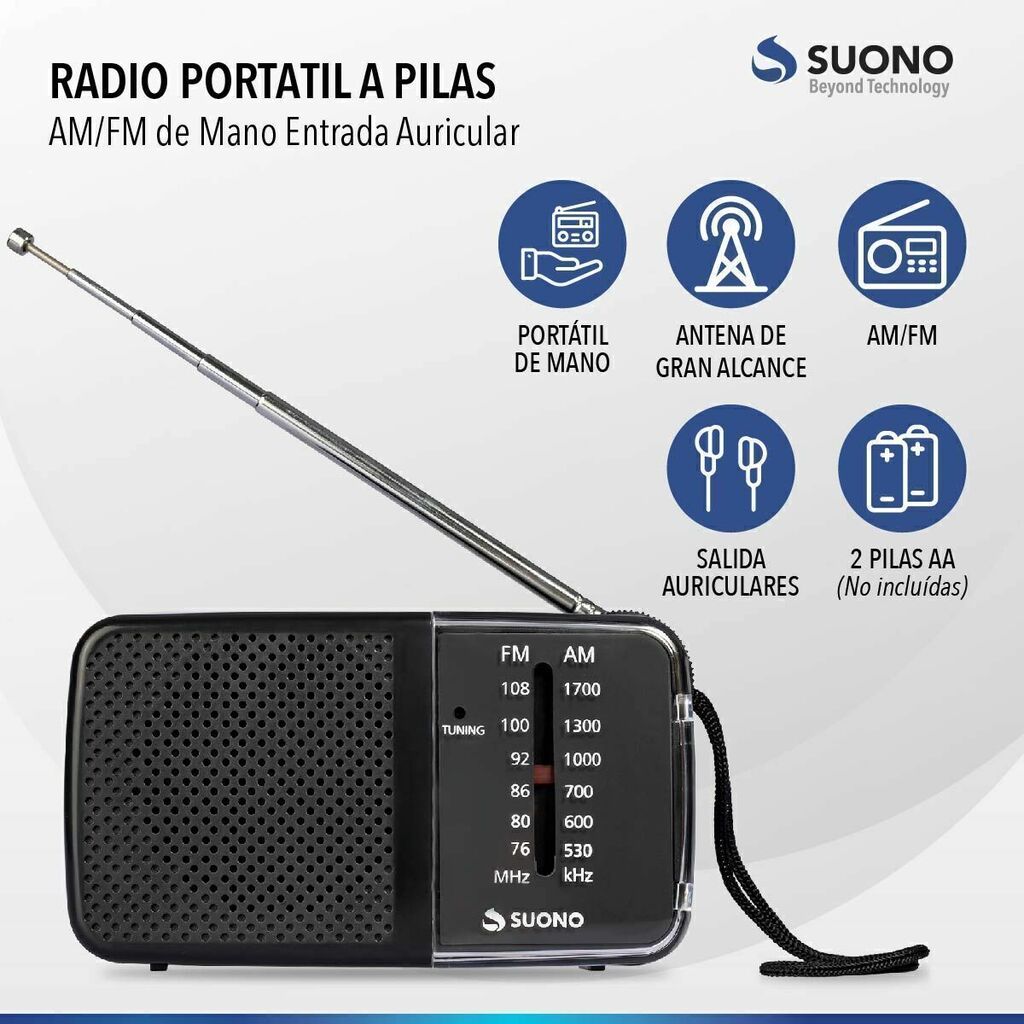 Radio Portatil A Pilas Suono Am Fm De Mano Entrada Auricular Color Gris