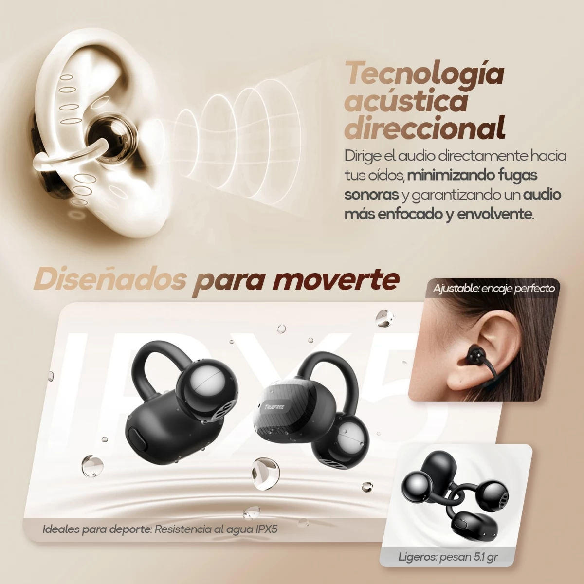 Auriculares Inalámbrico Soundpeats Air Clip Open-Ear IPX5 - Imagen 2