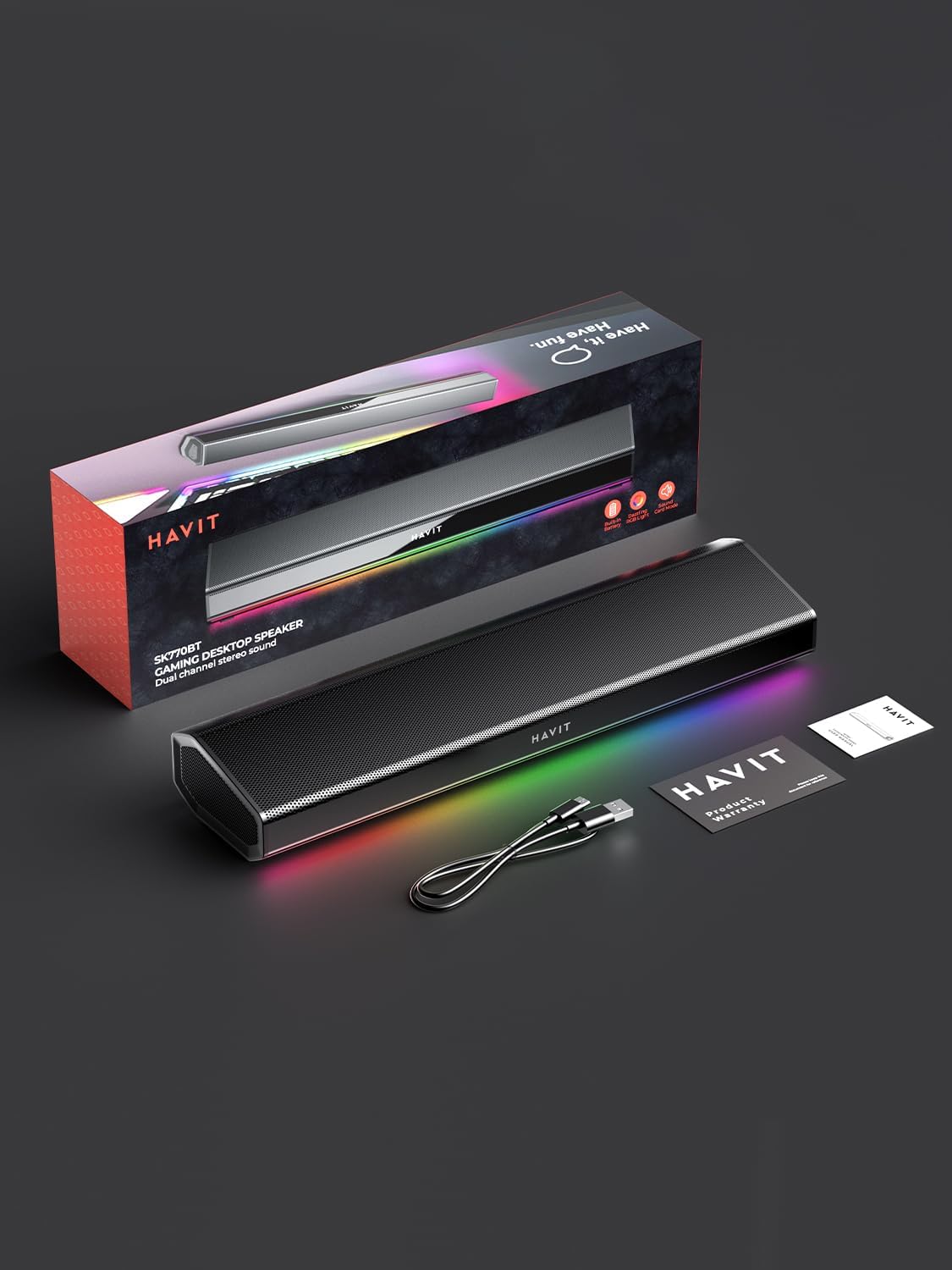 Barra Parlante Portátil Havit Sk770bt Bt V5.3 Usb C Rgb Negro - Imagen 4