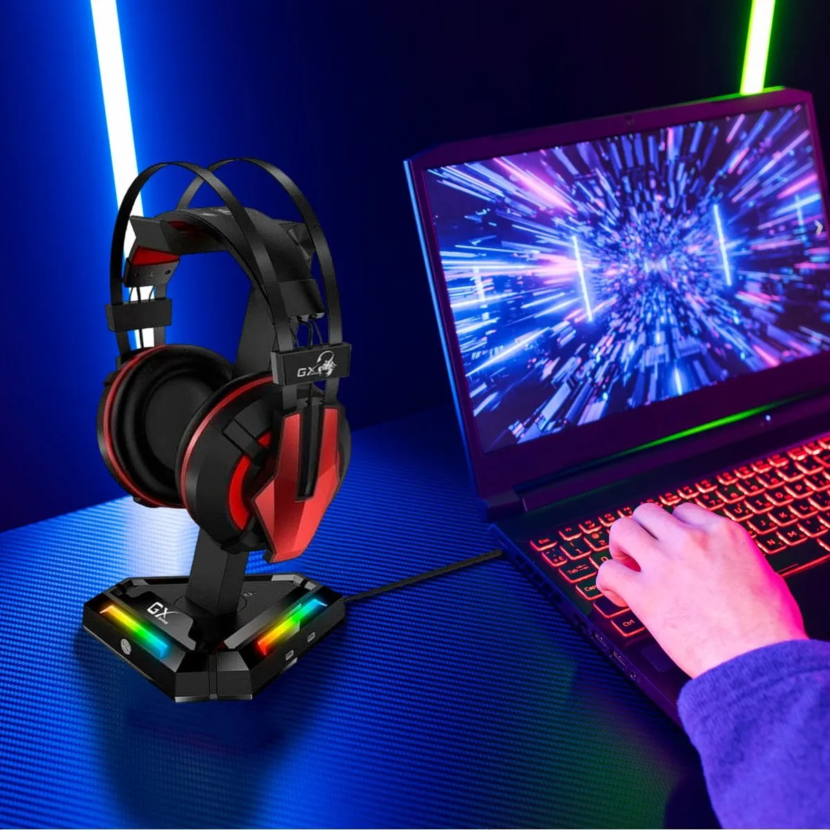 Soporte Para Auriculares Gamer Genius Gx-uh100 Rgb + Hub 4 Usb - Imagen 3