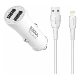 Cargador P/ Auto 2USB A IPH 2.4 10W Con Cable SOUL