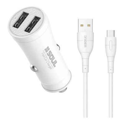 Cargador P/ Auto 2USB A C 2.4 10W Con Cable SOUL