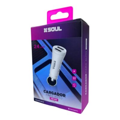 Cargador P/ Auto 2USB A C 2.4 10W Sin Cable SOUL