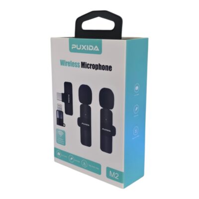 Micrófono Corbatero Inalámbrico Puxida USB C iPhone Android x2 Negro