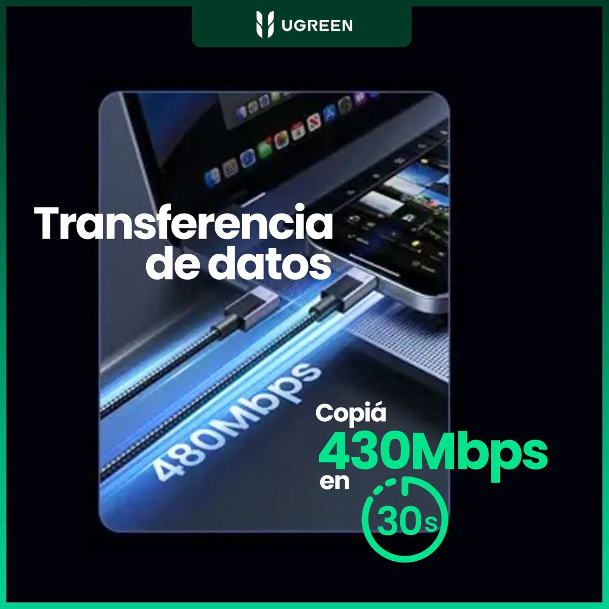 CABLE CARGA RAPIDA USB-C A USB-C PD 1M GRIS UGREEN 240W - Imagen 2
