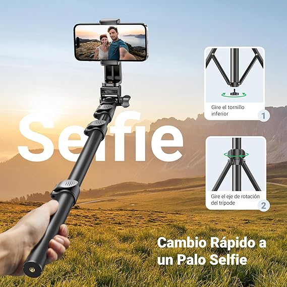 Selfie stick Ugreen LP680 with stand and Bluetooth 1.8m remote control - black - Imagen 3