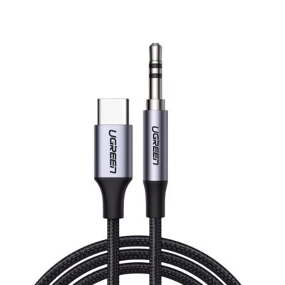 CABLE DE AUDIO USB-C REDONDO 35mm M/M C/CARCASA DE ALUMINIO 1M GRIS OSCURO AV143